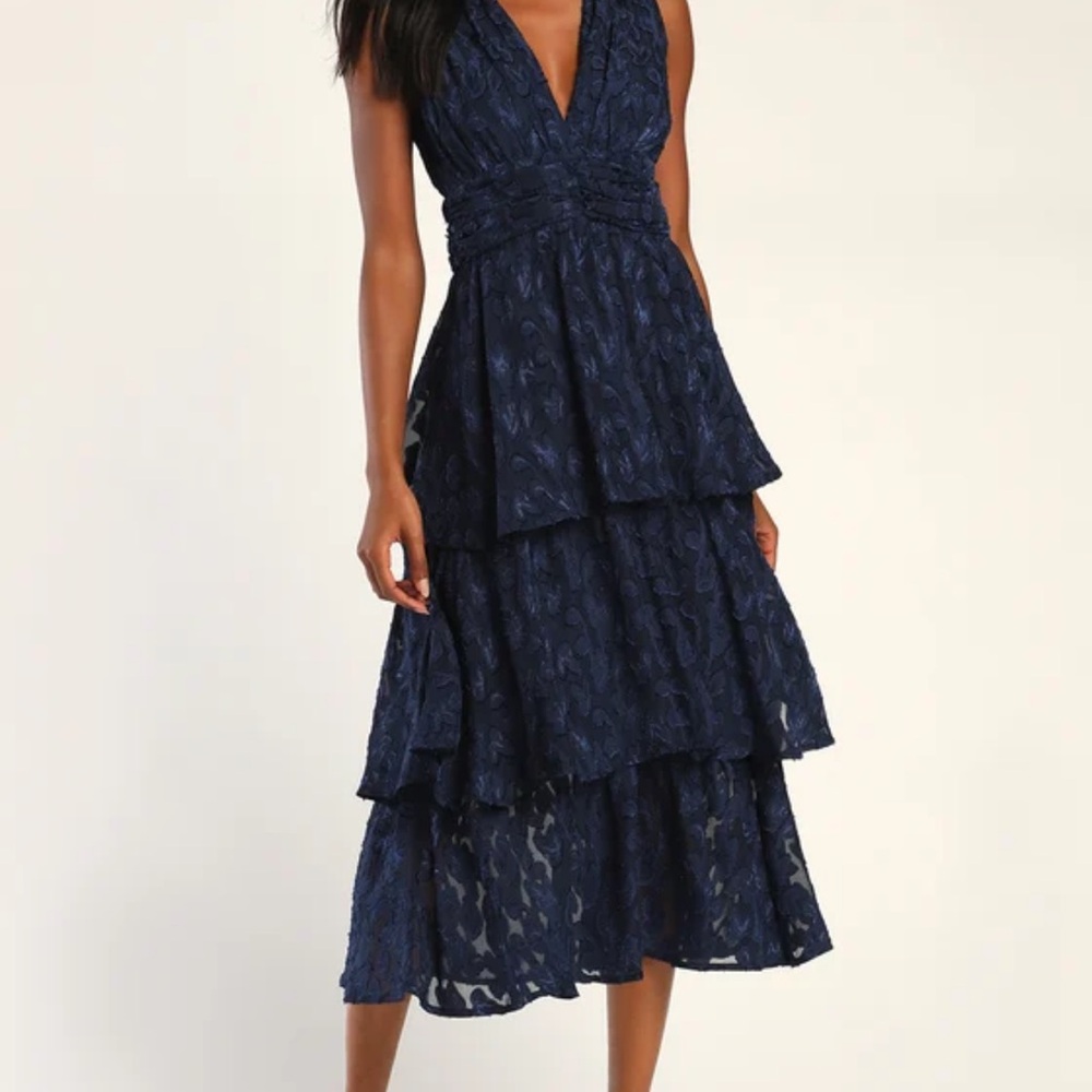 Lulu's Midnight Blue Lace Midi Dress